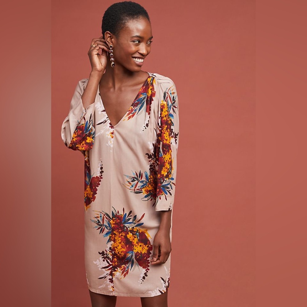 Anthropologie The Odells Harvest Floral Tunic Dress Womens size XSP
